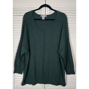 Poppy & Whimsy‎ Women's Dark Green Viscose Blend V-Neck Knit Top Size 2XL